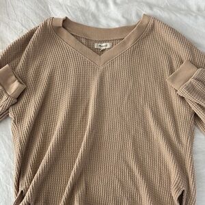 Madewell Beige Waffle Knit V-Neck Top
